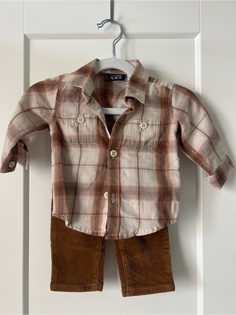 The Children's Place Brown & Cream Plaid Button-Down Shirt Thanksgiving outfit